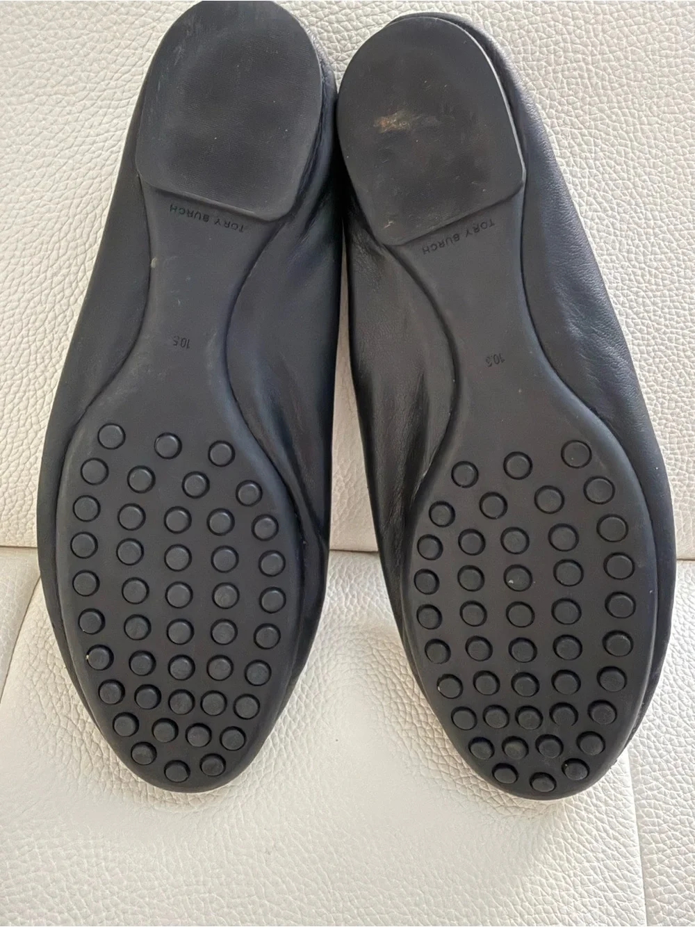 TORY BURCH CLAIRE TRAVEL BALLET FLAT w/GOLD LOGO 10.5 M